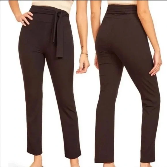 Reformation Kassia Black Tie Waist Ribbed Pants - Picture 1 of 11